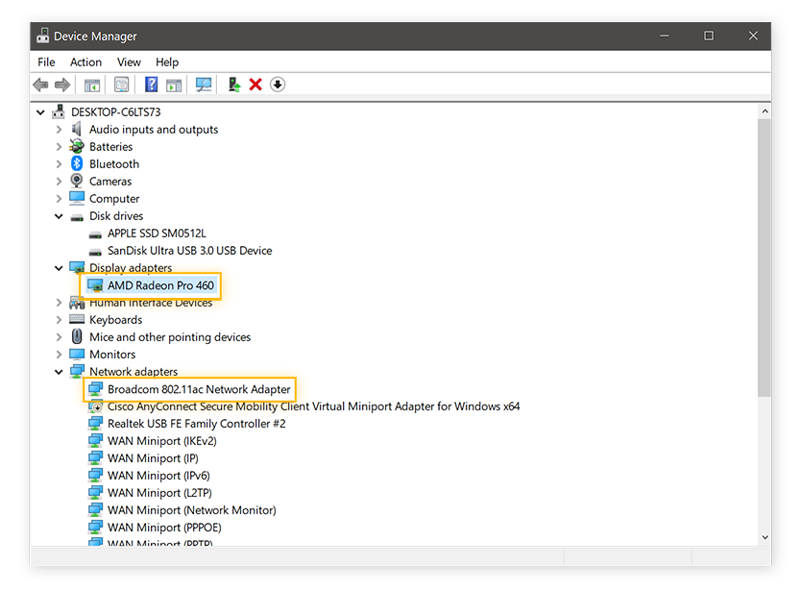 The Device Manager in Windows 10
