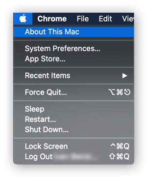 Affichage des caractéristiques de l’appareil dans macOS Catalina en cliquant sur le menu Pomme et en sélectionnant « À propos de ce Mac »
