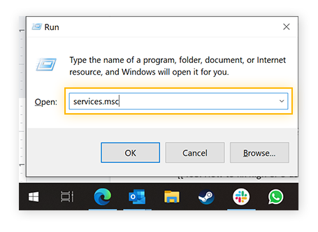 Opening Windows Service manager