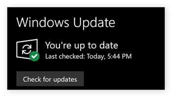Fenêtre contextuelle Windows Update indiquant que vous êtes à jour.