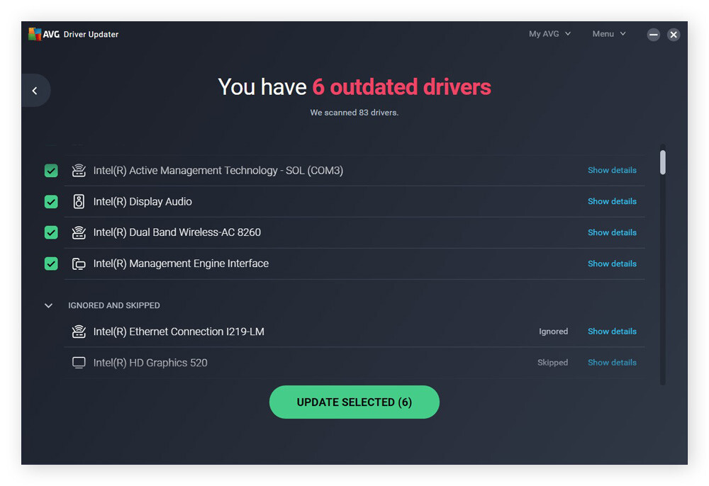 Driver Updater dans AVG TuneUp en train de rechercher des pilotes obsolètes.