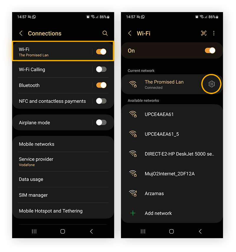 Abra as configurações da rede wi-fi à qual seu Android está conectado.
