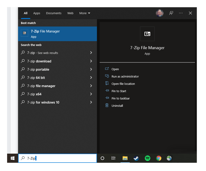 7-Zip File Manager dans le répertoire Windows