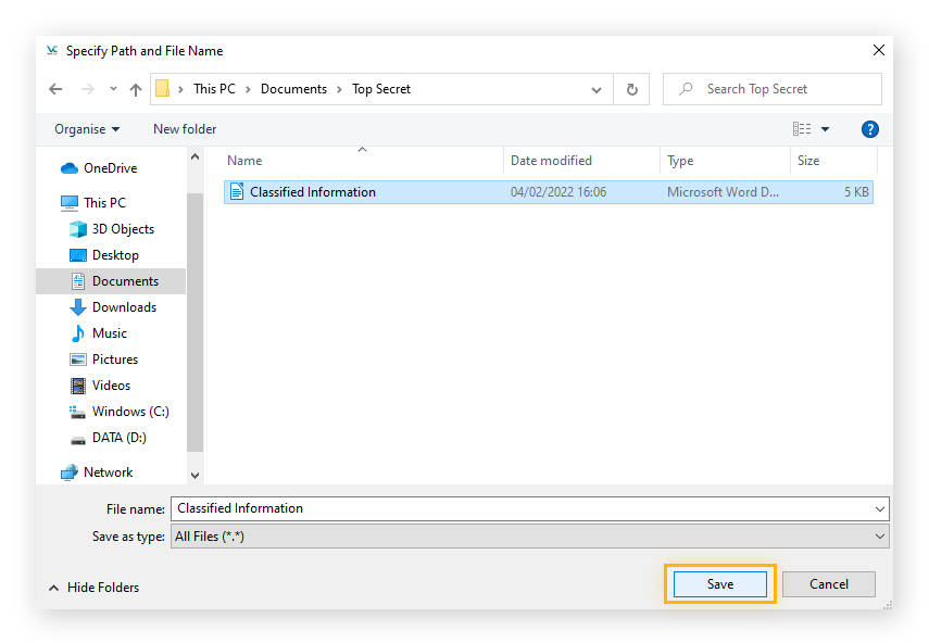 Enregistrement de l’emplacement du volume dans VeraCrypt