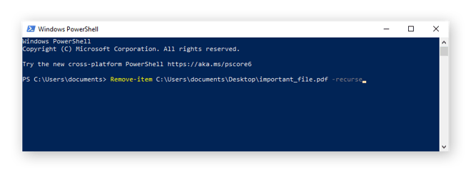 Bestanden definitief verwijderen in Windows 10 via PowerShell