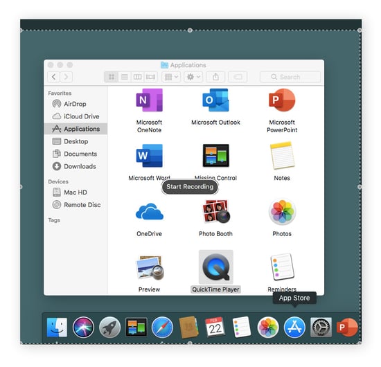Een deel van uw Mac-scherm voor schermopname selecteren.