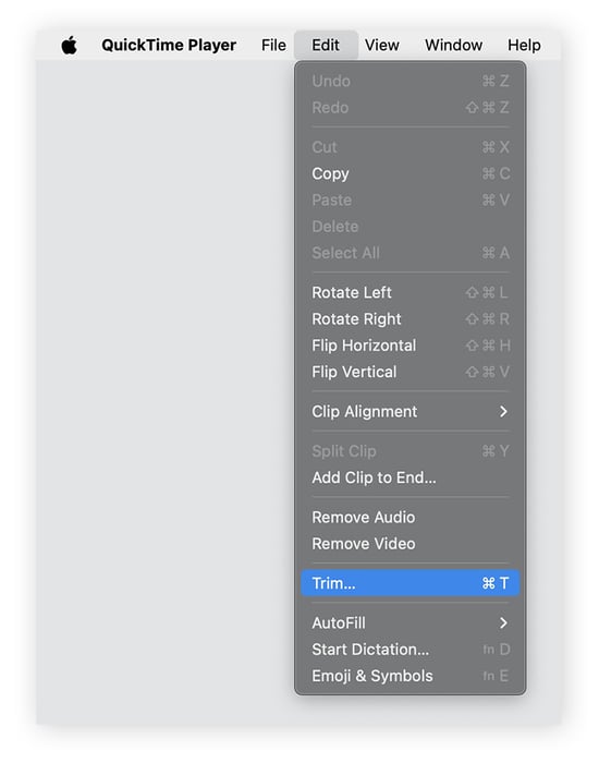 Quick Time openen om een schermopname op de Mac te bewerken, in te korten en op te slaan.