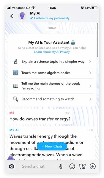 A chat with My AI in Snapchat