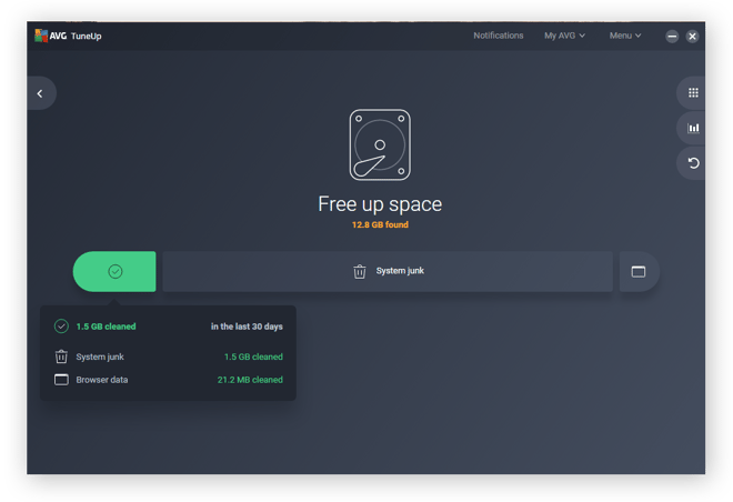 Limpando arquivos desnecessários com o AVG TuneUp para Windows.