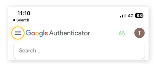 Dans l’application Google Authenticator, appuyez sur les trois lignes horizontales pour ouvrir le menu.