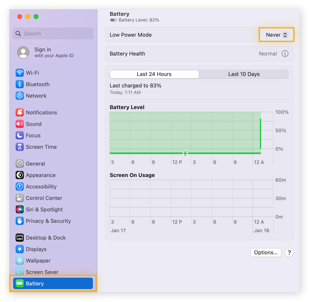 Disabling a Mac's Low Power Mode.