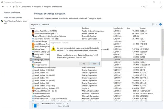 The uninstall menu in Windows 10 The uninstall menu in Windows 10
